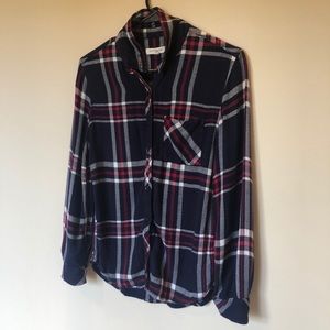 Beachlunchlonge Blue Plaid Button Down Flannel S